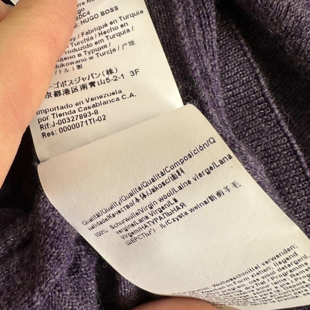 Hugo Boss Slim Fit Crewneck Cozy Knit Purple Sweater 100% Virgin Wool Size L - Picture 11 of 12